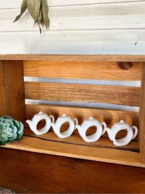Four White Ceramic Teapot Napkin Rings No Maker’s Mark Made in Taiwan